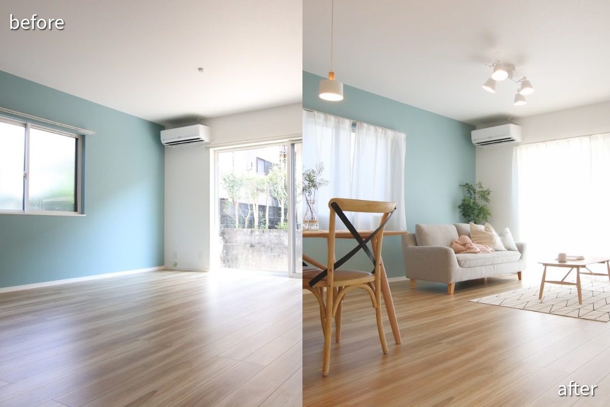 ホームステージング ビフォーアフター比較 リビングルームの空間変化 物件価値向上